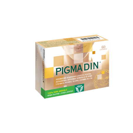 Confezione da 60 compresse di Pigmadin, integratore per favorire l'abbronzatura. Confezione da 60 compresse di Pigmadin, integratore per favorire l'abbronzatura.