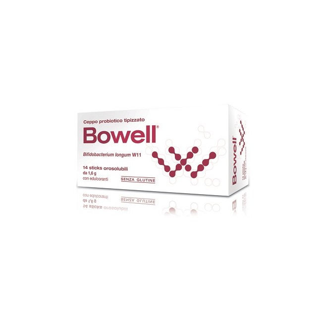 Confezione da 14 bustine di Bowell, integratore per l'equilibrio della flora batterica intestinale. Confezione da 14 bustine di Bowell, integratore per l'equilibrio della flora batterica intestinale.