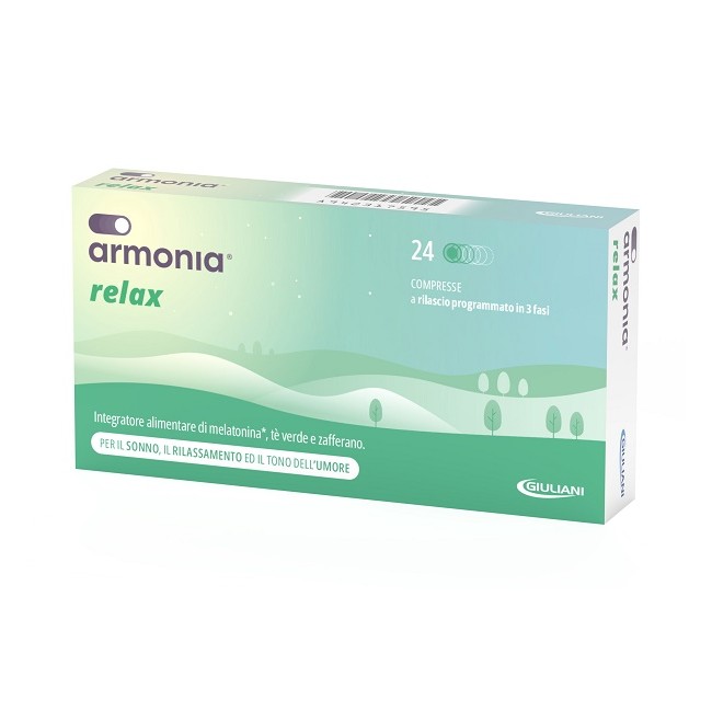 Confezione da 24 compresse di Armonia Relax, integratore che favorisce il sonno e il rilassamento. Confezione da 24 compresse di Armonia Relax, integratore che favorisce il sonno e il rilassamento.