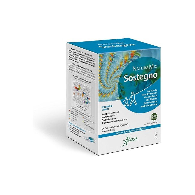 Confezione da 20 bustine di Aboca Natura Mix Advanced Sostegno, integratore per stanchezza e fatica. Confezione da 20 bustine di Aboca Natura Mix Advanced Sostegno, integratore per stanchezza e fatica.