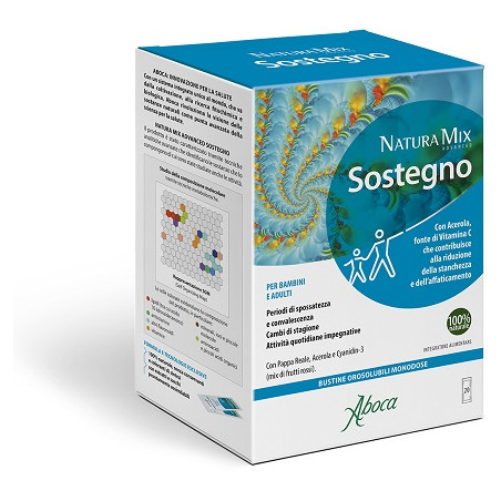 Confezione da 20 bustine di Aboca Natura Mix Advanced Sostegno, integratore per stanchezza e fatica.