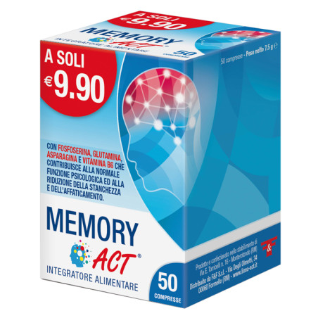Confezione da 50 compresse di Memory ACT, integratore per le capacità cognitive.