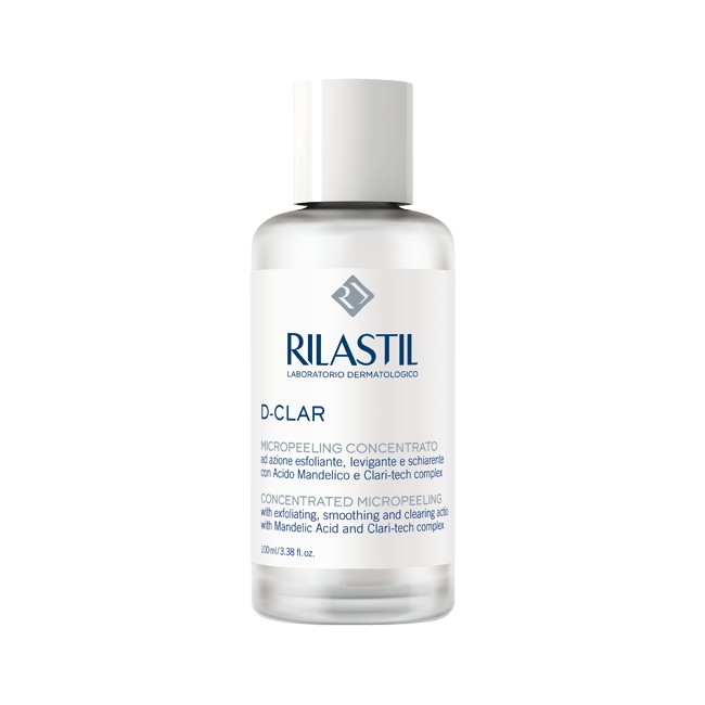 Flacone da 100 ml di Rilastil D-Clar Micropeeling Trattamento Viso Esfoliante Antimacchia. Flacone da 100 ml di Rilastil D-Clar Micropeeling Trattamento Viso Esfoliante Antimacchia.