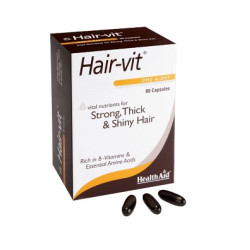 Confezione da 90 capsule molli di Hairvit, integratore per rinforzare capelli e unghie.