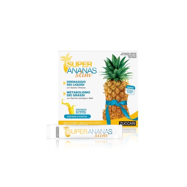 Confezione da 25 bustine di Zuccari Super Ananas Slim Integratore Drenante Dimagrante. Confezione da 25 bustine di Zuccari Super Ananas Slim Integratore Drenante Dimagrante.