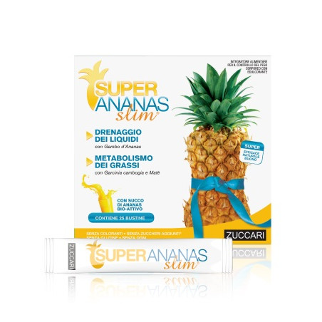 Confezione da 25 bustine di Zuccari Super Ananas Slim Integratore Drenante Dimagrante. Confezione da 25 bustine di Zuccari Super Ananas Slim Integratore Drenante Dimagrante.