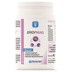 Flacone da 90 capsule di Nutergia Ergymag, integratore contro stress e stanchezza.
