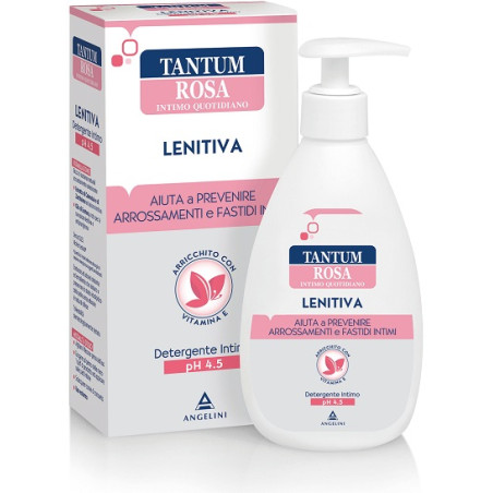Flacone da 200 ml di Tantum Rosa Lenitiva Detergente Intimo ad azione idratante ed emolliente.