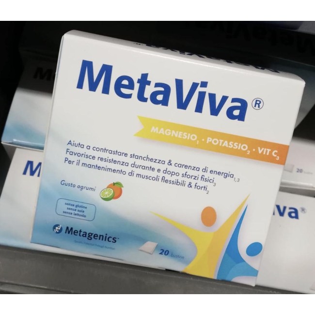 Confezione da 20 buste di Metagenics Metaviva Integratore di Magnesio Potassio e Vitamina C Confezione da 20 buste di Metagenics Metaviva Integratore di Magnesio Potassio e Vitamina C