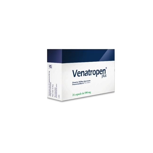 Confezione da 24 capsule di Venatropen Plus, integratore per edemi e microcircolo.