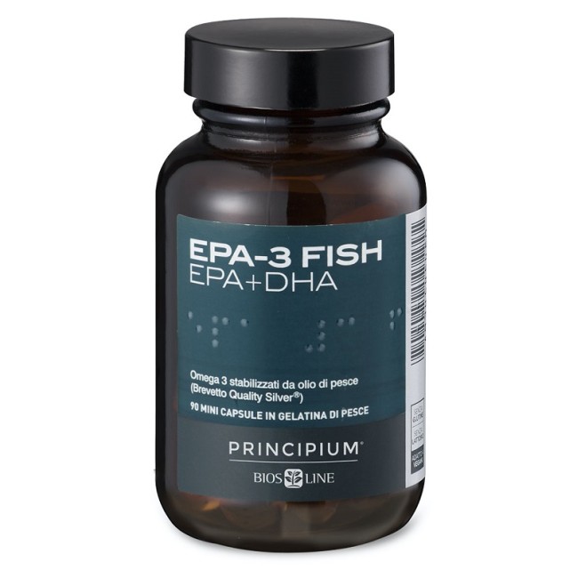 Barattolo da 90 capsule di Bios Line Principium EPA-3 Fish, integratore per colesterolo e trigliceridi.