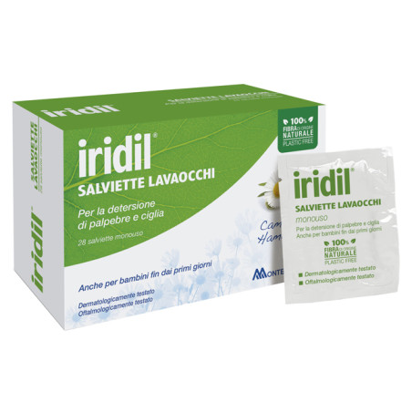 Confezione da 28 pezzi di Iridil Salviette Lavaocchi, utile per avere occhi puliti e freschi. Confezione da 28 pezzi di Iridil Salviette Lavaocchi, utile per avere occhi puliti e freschi.