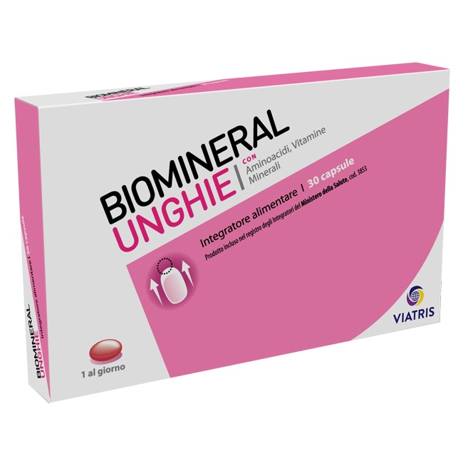 Confezione da 30 capsule di Biomineral Unghie, integratore per rinforzare le unghie fragili. Confezione da 30 capsule di Biomineral Unghie, integratore per rinforzare le unghie fragili.