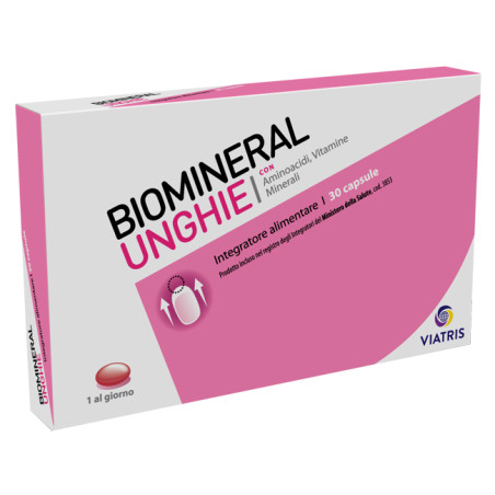 Confezione da 30 capsule di Biomineral Unghie, integratore per rinforzare le unghie fragili. Confezione da 30 capsule di Biomineral Unghie, integratore per rinforzare le unghie fragili.