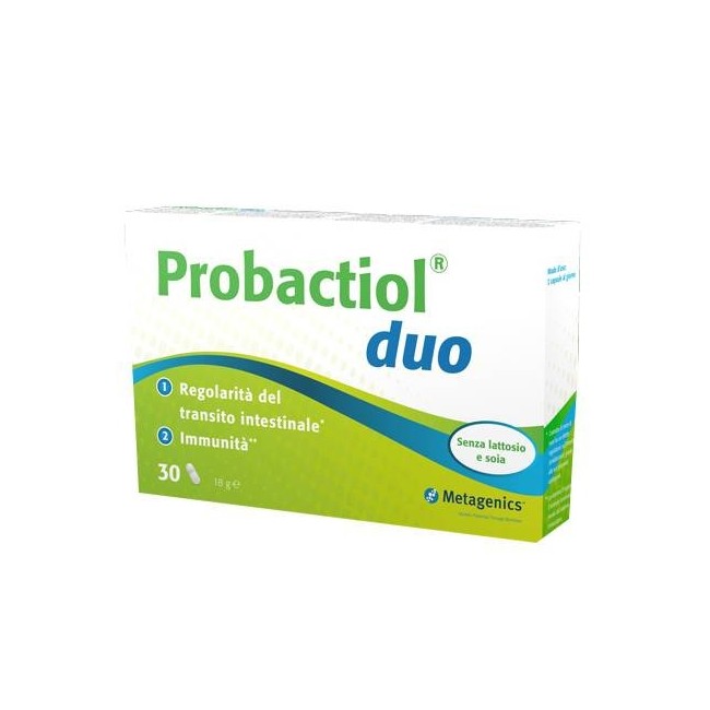 Confezione da 30 capsule di Metagenics Probactiol Duo integratore di fermenti lattici probiotici vivi. Confezione da 30 capsule di Metagenics Probactiol Duo integratore di fermenti lattici probiotici vivi.