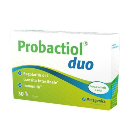 Confezione da 30 capsule di Metagenics Probactiol Duo integratore di fermenti lattici probiotici vivi.