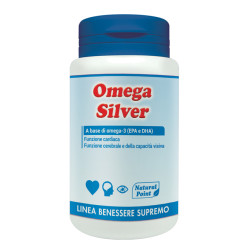Confezione da 100 capsule di Natural Point Omega 3 Silver, integratore per il benessere cardiaco e cerebrale.
