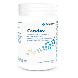 Confezione da 90 capsule di Metagenics Candex, integratore per l'equilibrio intestinale.