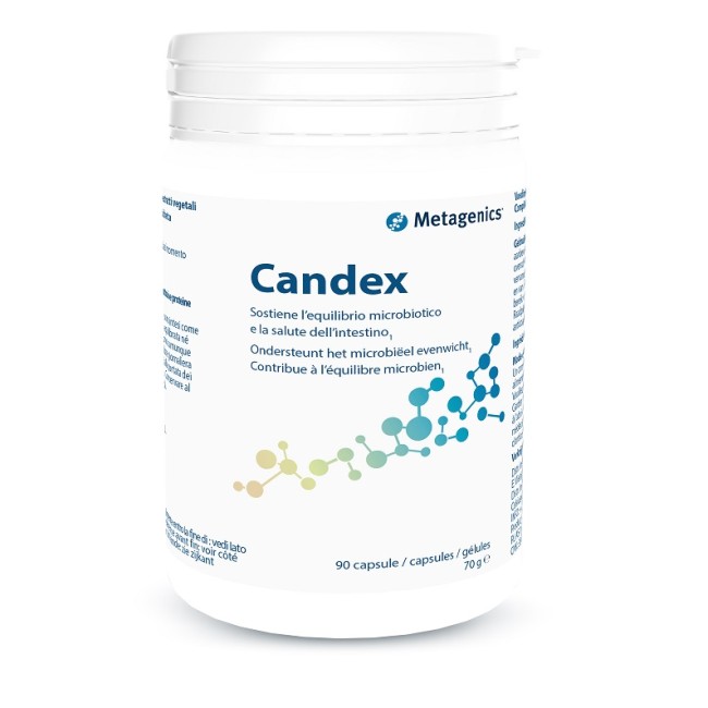 Confezione da 90 capsule di Metagenics Candex, integratore per l'equilibrio intestinale. Confezione da 90 capsule di Metagenics Candex, integratore per l'equilibrio intestinale.