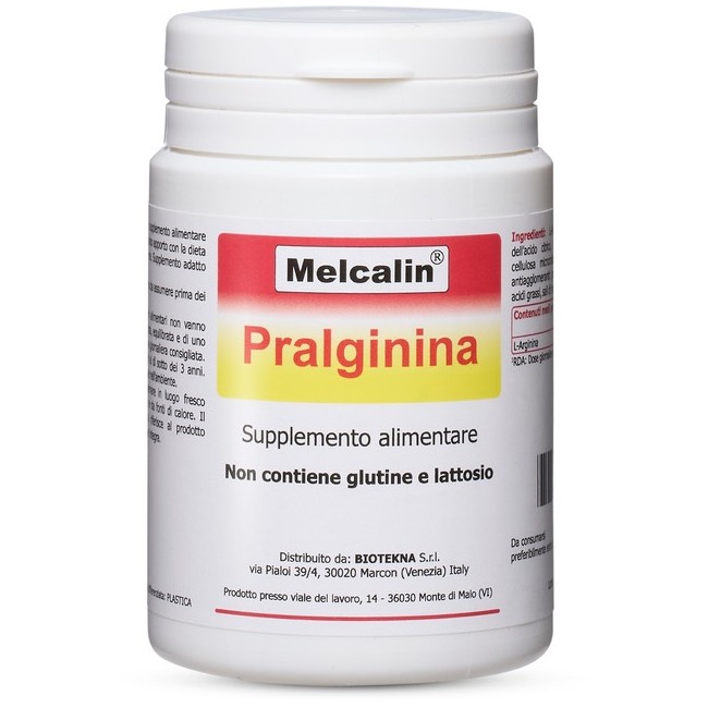 Confezione da 56 compresse di Melcalin Pralginina, integratore per resistenza e recupero muscolare.