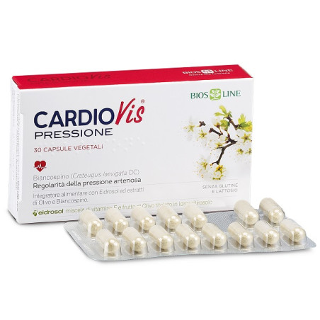 Confezione da 30 capsule di Bios Line CardioVis Pressione, integratore per pressione arteriosa e circolazione. Confezione da 30 capsule di Bios Line CardioVis Pressione, integratore per pressione arteriosa e circolazione.