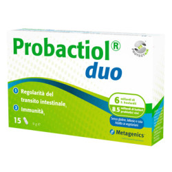 Confezione da 15 capsule di metagenics Probactiol Duo, integratore per il benessere dell'intestino.