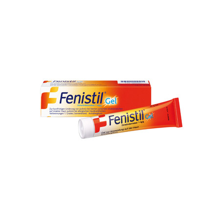 Tubo da 30 grammi di Fenistil 0,1%, gel antistaminico per punture di insetto e dermatiti.