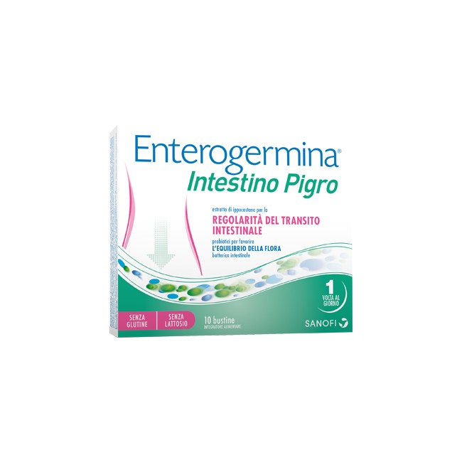 Confezione da 10 bustine di Enterogermina Intestino Pigro, integratore per la regolarità del transito intestinale. Confezione da 10 bustine di Enterogermina Intestino Pigro, integratore per la regolarità del transito intestinale.