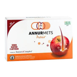 Confezione da 30 compresse di Annurmets Hair, integratore per il mantenimento di capelli sani.