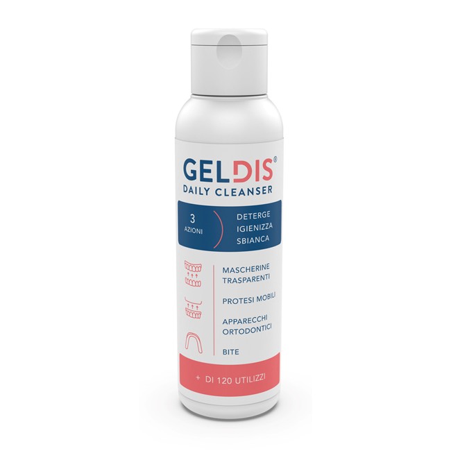 Flacone da 100 ml di Geldis Detergente Igienizzante Per La Pulizia Di Protesi Apparecchi Bite. Flacone da 100 ml di Geldis Detergente Igienizzante Per La Pulizia Di Protesi Apparecchi Bite.