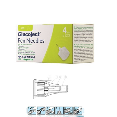 AGO PER PENNA DA INSULINA GLUCOJECT LUNGHEZZA 4 MM GAUGE 32 100 PEZZI