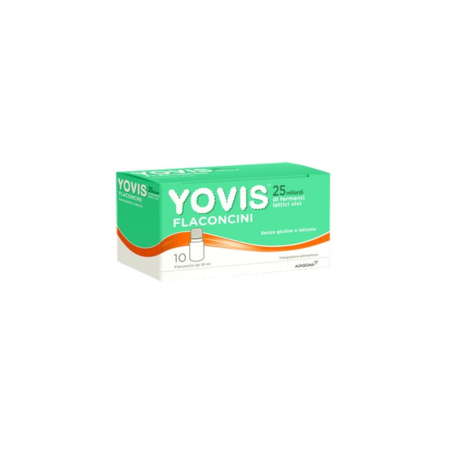 Confezione da 10 Flaconi di Yovis integratore di fermenti lattici probiotici per il benessere intestinale. Confezione da 10 Flaconi di Yovis integratore di fermenti lattici probiotici per il benessere intestinale.