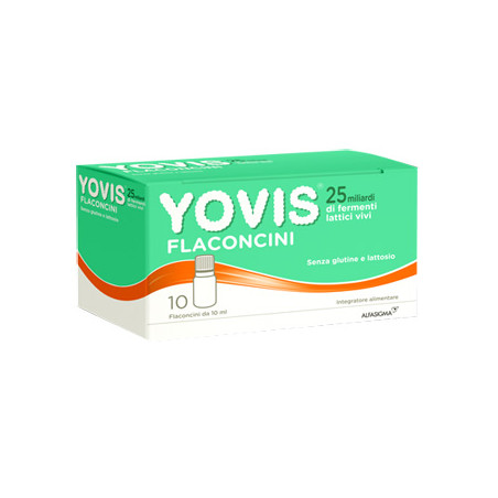 Confezione da 10  Flaconi di Yovis  integratore di fermenti lattici probiotici per il benessere intestinale.