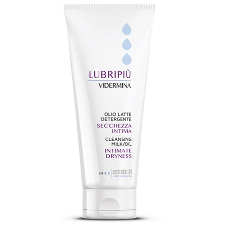 Tubo da 200 ml di Vidermina Lubripiù Olio Latte Detergente, utile per il benessere intimo femminile. Tubo da 200 ml di Vidermina Lubripiù Olio Latte Detergente, utile per il benessere intimo femminile.