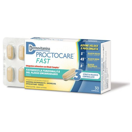 Confezione da 30 compresse di Dermovitamina Proctocare Fast, integratore per emorroidi.