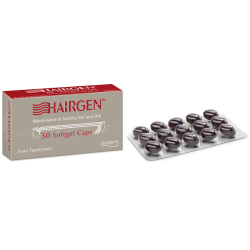 Confezione da 30 capsule di Hairgen, integratore contro l'alopecia.