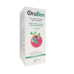 Flacone da 150 ml di Aboca Oroben Collutturio, utile per il trattamento di afte e gengive infiammate.