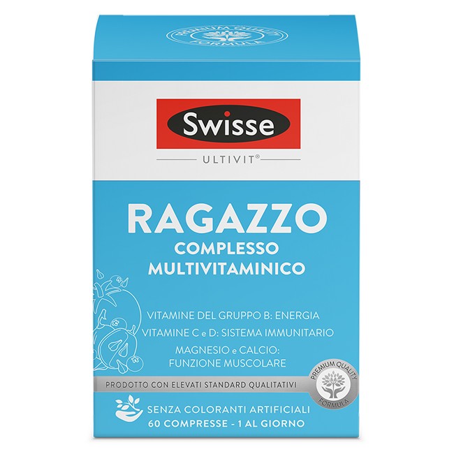 Confezione da 60 compresse di Swisse Ragazzo, integratore multivitaminico per la salute dei ragazzi. Confezione da 60 compresse di Swisse Ragazzo, integratore multivitaminico per la salute dei ragazzi.