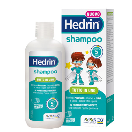 Flacone da 200 ml di Hedrin Shampoo antipidocchi. Flacone da 200 ml di Hedrin Shampoo antipidocchi.