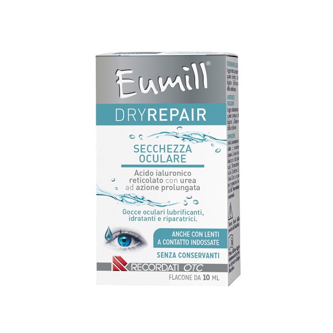 Flacone da 10 ml di Eumill DryRepair, collirio per occhi secchi e arrossati. Flacone da 10 ml di Eumill DryRepair, collirio per occhi secchi e arrossati.