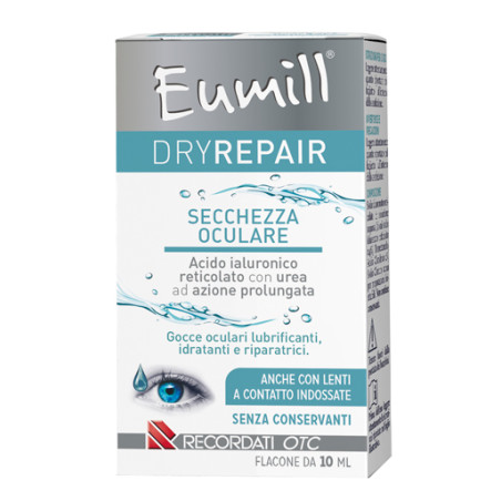 Flacone da 10 ml di Eumill DryRepair, collirio per occhi secchi e arrossati. Flacone da 10 ml di Eumill DryRepair, collirio per occhi secchi e arrossati.