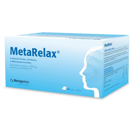 Confezione da 84 bustine di Metarelax integratore contro lo stress e la stanchezza