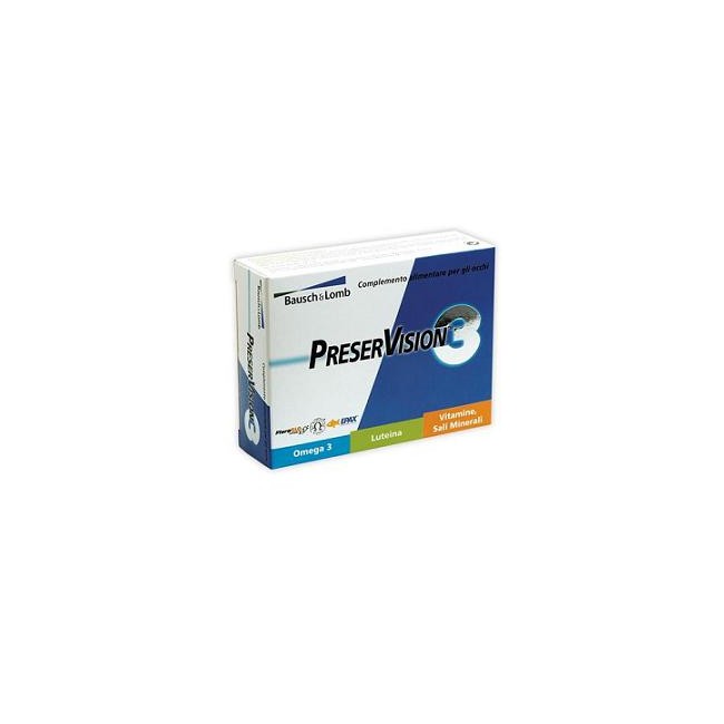 Confezione da 30 capsule di Preservision 3, integratore per la salute degli occhi. Confezione da 30 capsule di Preservision 3, integratore per la salute degli occhi.