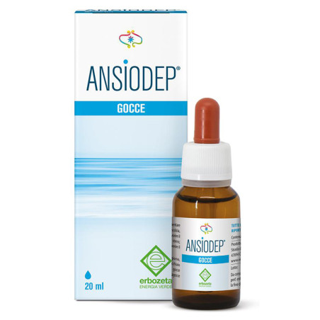 Flacone con contagocce da 20 ml di Ansiodep, integratore utile per contrastare l'ansia e favorire il sonno. Flacone con contagocce da 20 ml di Ansiodep, integratore utile per contrastare l'ansia e favorire il sonno.