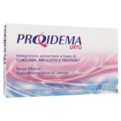 Confezione da 15 compresse di Proidema Urto, integratore per insufficienza venosa e ritenzione idrica.