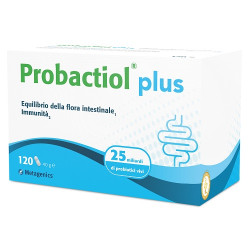 Confezione da 120 capsule di Probactiol Plus, probiotico con vitamina A e D.