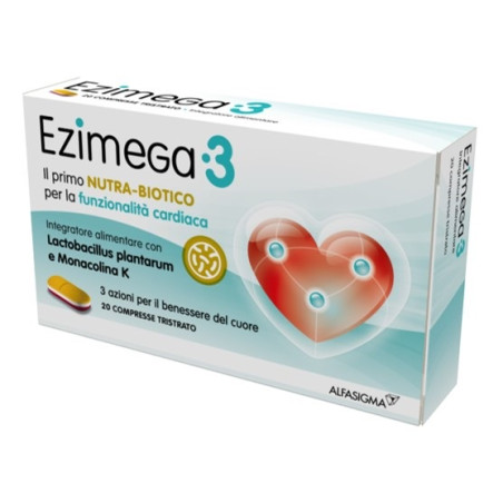 Confezione da 20 compresse di Ezimega3, integratore per ridurre il colesterolo.