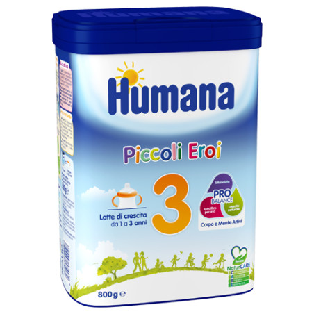 Confezione da 800 grammi di Humana 3, latte in polvere per lo sviluppo fisico e cognitivo dei bambini.