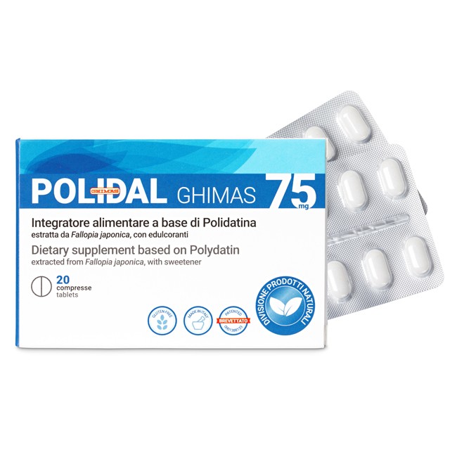 Confezione da 20 compresse di Polidal 75, integratore antiossidante e anti invecchiamento. Confezione da 20 compresse di Polidal 75, integratore antiossidante e anti invecchiamento.