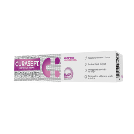 Tubo da 75 ml di Curasept Biosmalto, dentifricio per sensibilità dentale.